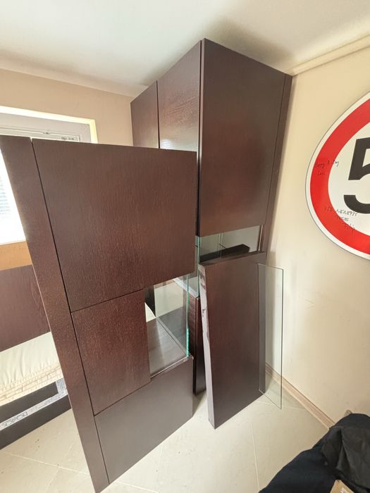 Komplet mebli z litego drewna - 2 regaly, ława, szafka i półka