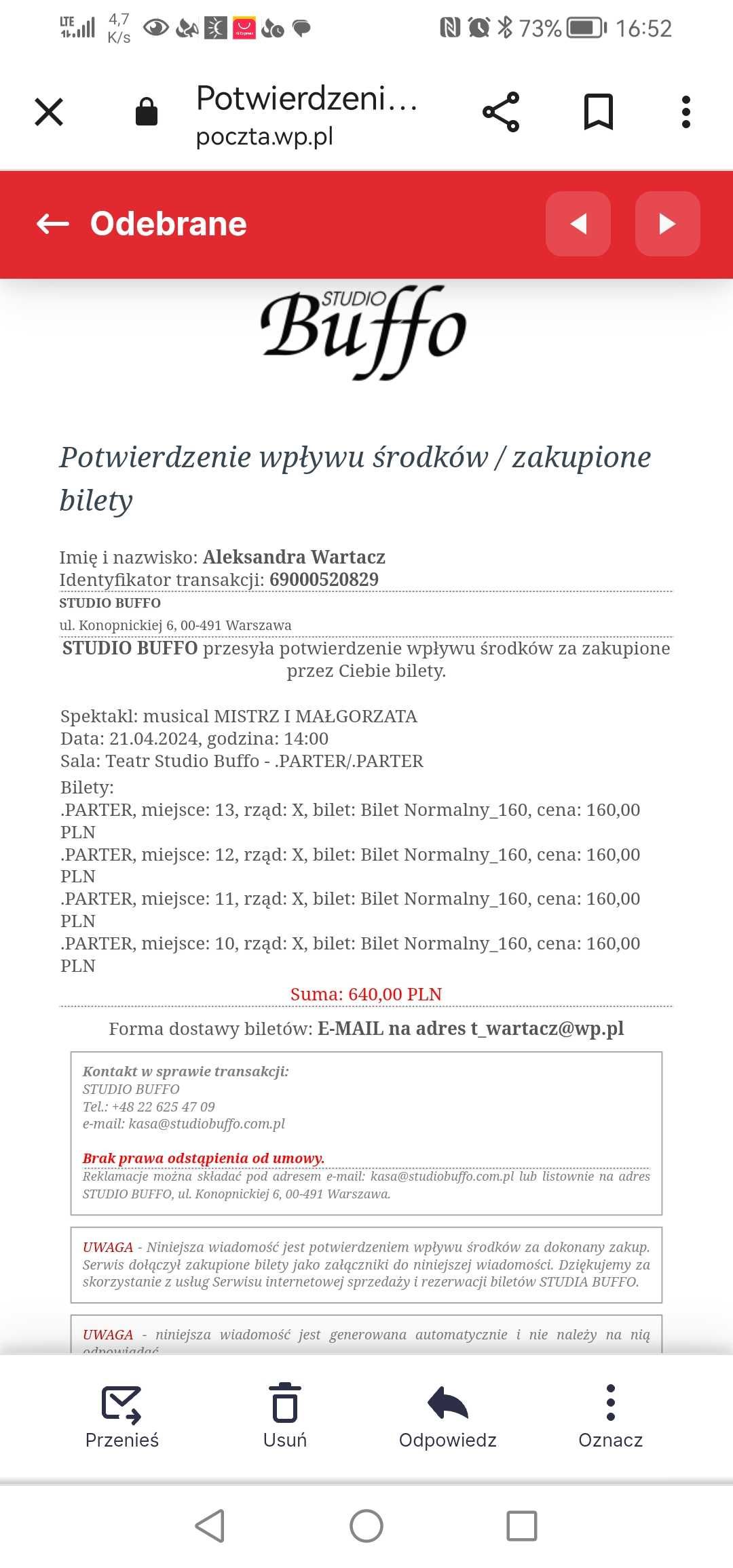 Bilety na spektakl Mistrz i Małgorzata Studio Buffo Warszawa 21.04.24