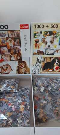 PuzzleTrefl 1000+500 dwa pudełka z psami i kotami