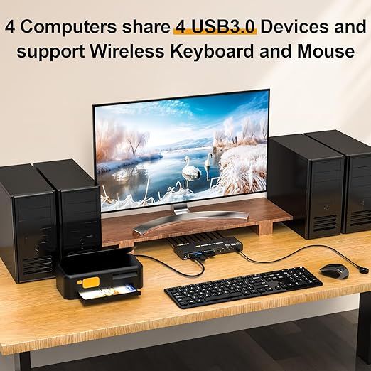 AOOCOO Przełącznik KVM HDMI 4K 60Hz z USB 3.0 i Pilotem Zdalnym