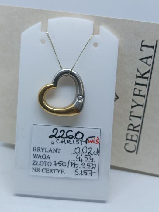 Złoto/platynowy wisiorek z brylantem, złoto 750/platyna 950