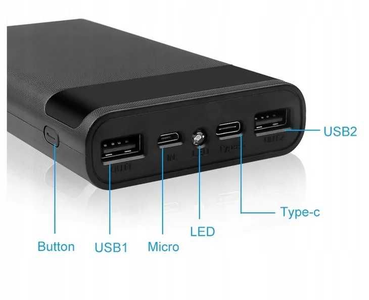 Obudowa Na Ogniwa Power Bank 6x 18650  Usb-c + 2X Usb 12 W