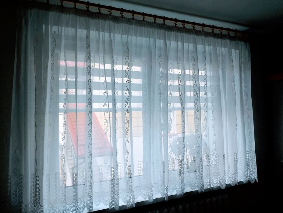 ELEGANCKA firana biała wzory hafty salon pokój kuchnia