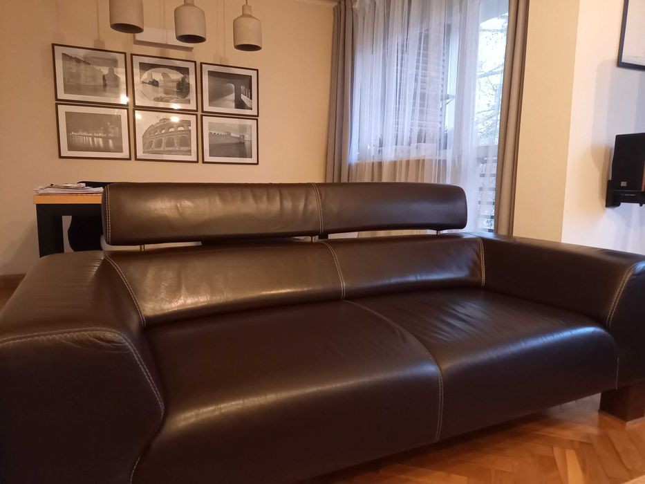 Super skórzane sofy: 3osobowa, 2 osobowa i pufa. Transport własny