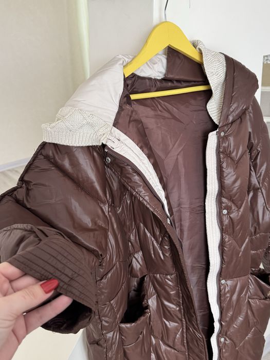Плащ коричневий зимовий пуховик плащівка жіночий ХЛ розмір