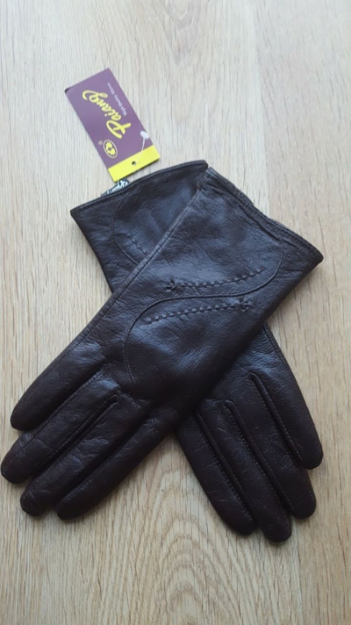 Granatowe prawie czarne rękawiczki z naturalnej skóry
