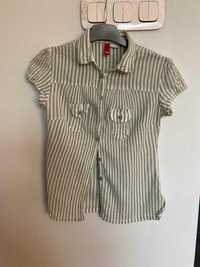 Bluzka koszulowa w biało-oliwkowe paski ze srebrną nitką 36