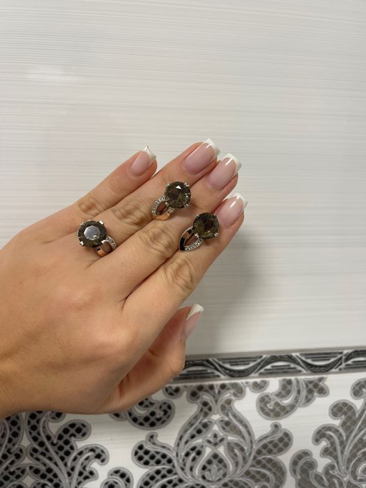 Набір сережки і каблучка срібло з позолотою