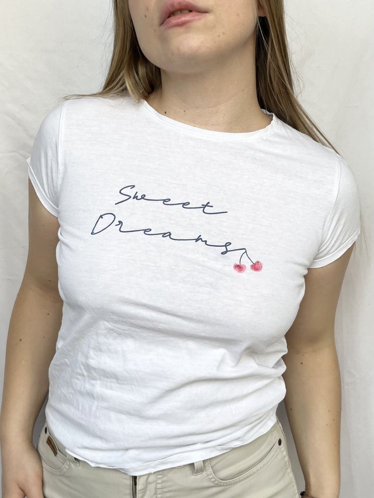 Biały baby tee bluzka piżama sweet dreams f&f