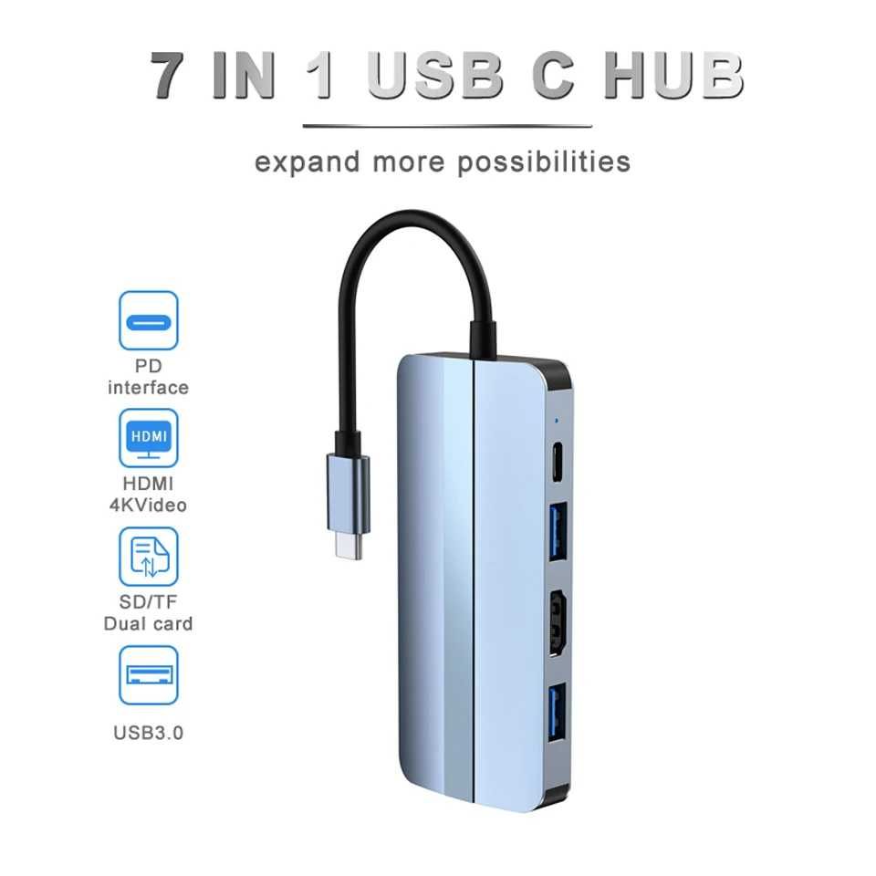 Hub Хаб 7в1 для Macbook, Ноутбук HDMI USB 3.0 TypeC Ethernet USB HUB