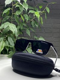 Мужские очки ARMANI с поляризацией Polaroid Черные квадратные Армани