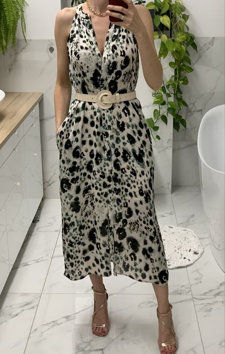 Sukienka midi zara abstrakcyjny malarski wzor panterki zara na lato 36