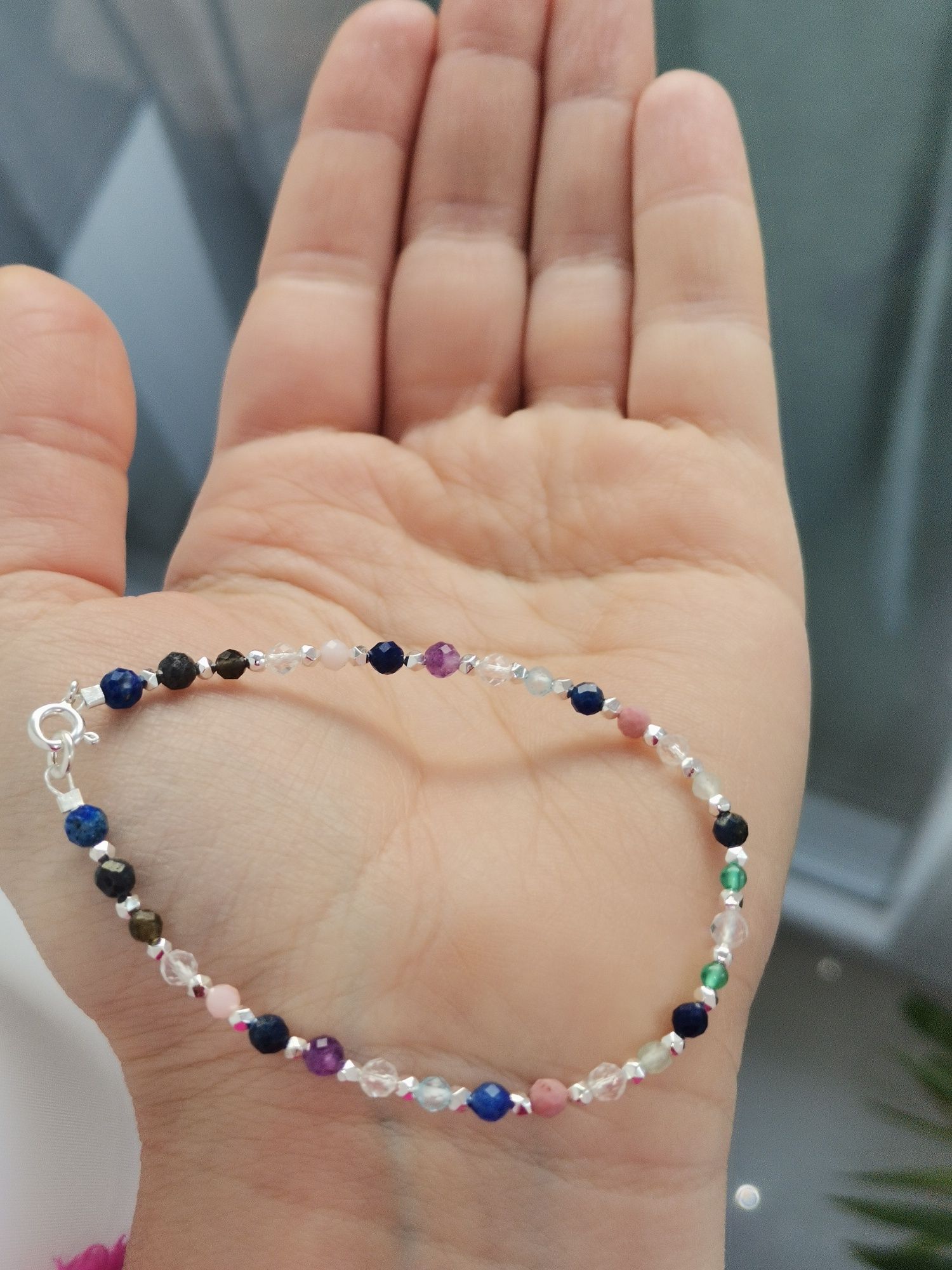 Bransoletka Strzelec kamienie szafir lapis topaz srebro 925 Awenturyn