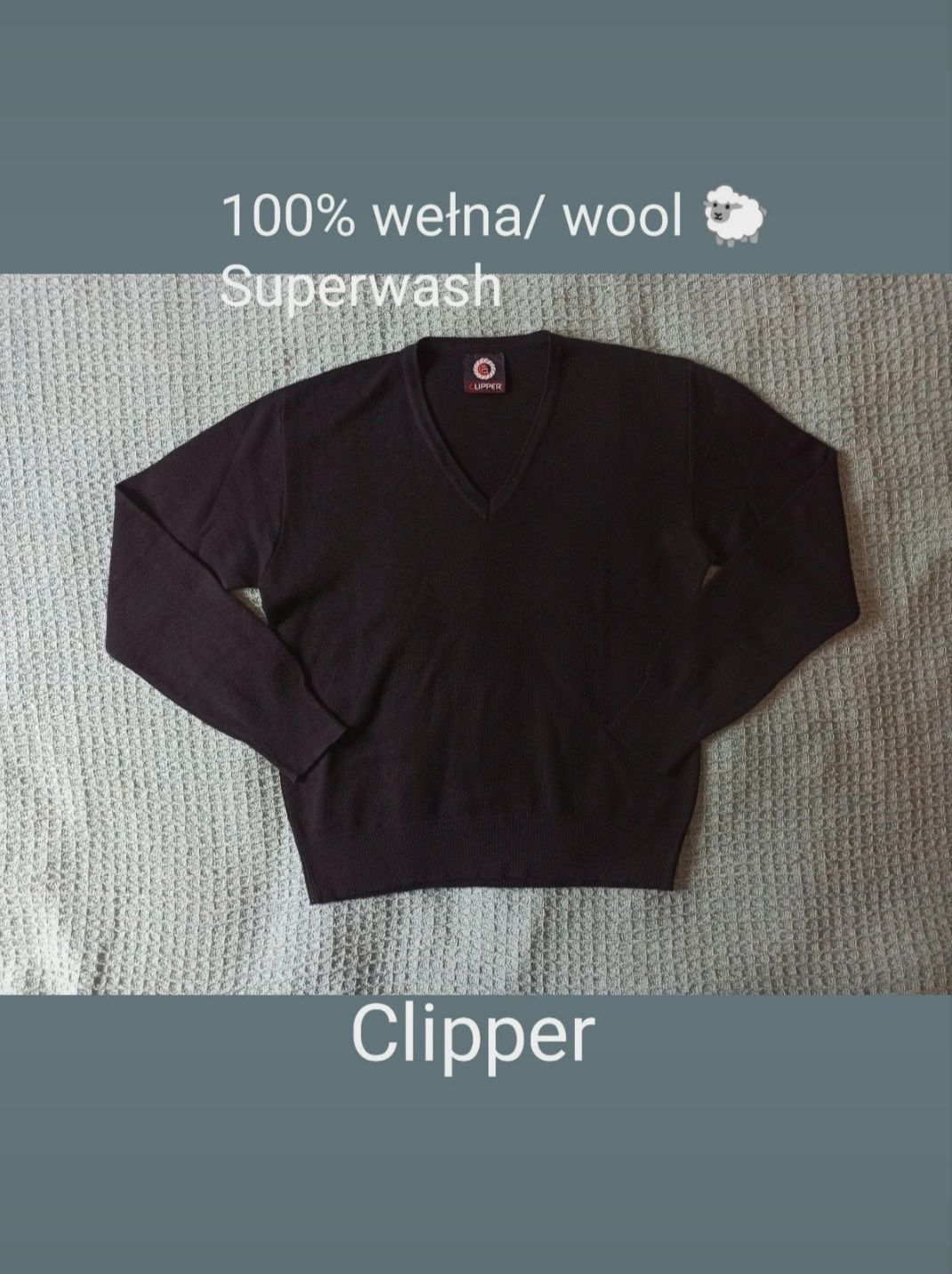 Sweter damski wełniany L  superwash Wool Clipper dekolt w serek