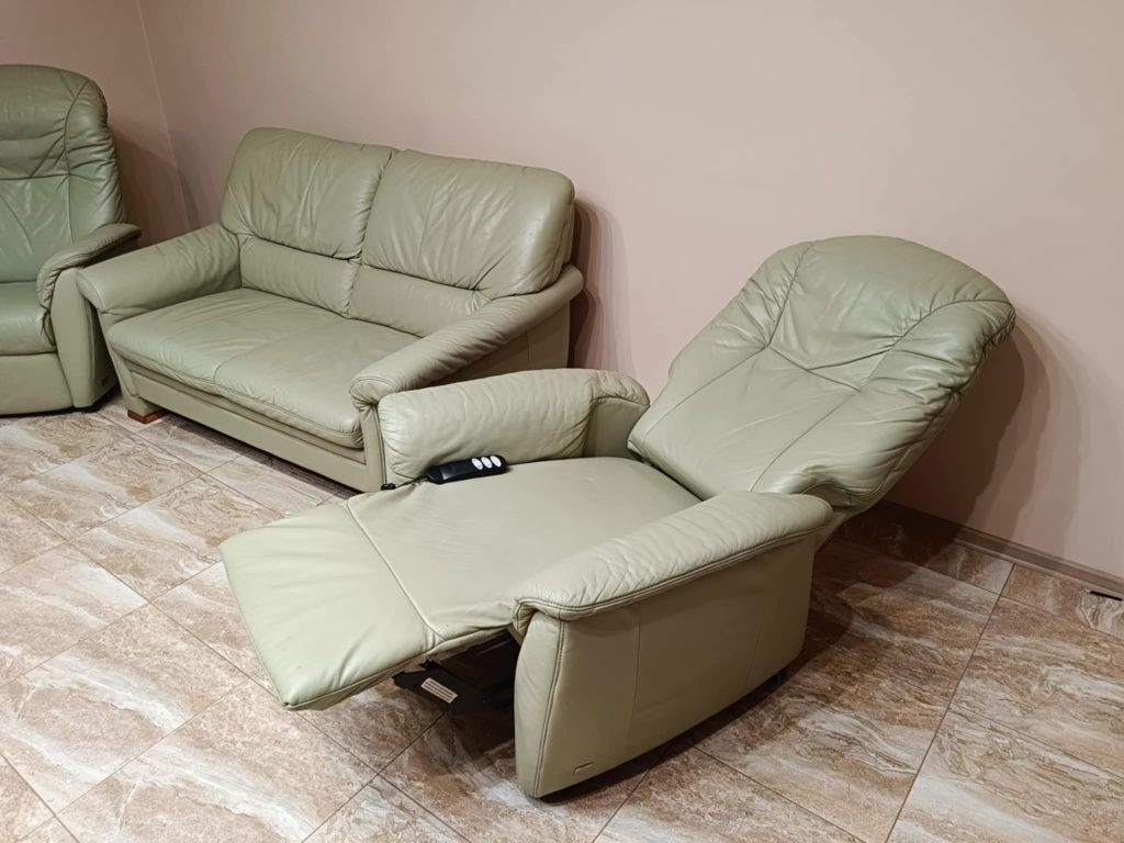 Zestaw sofa + dwa fotele skóra naturalna