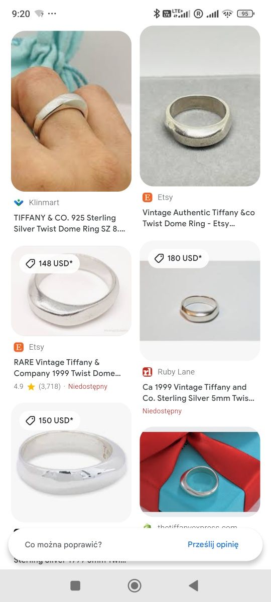 Tiffany srebrny pierścionek Twist Dome Band Ring vintage rozm 13