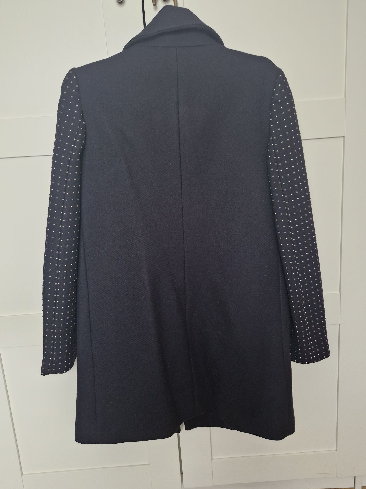 Zara płaszcz wełna M/L granat dżety ćwieki