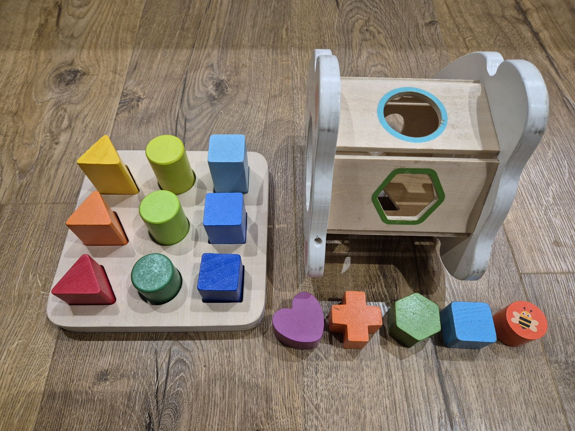 Drewniane układanki kształty Playtive + sorter Elefun