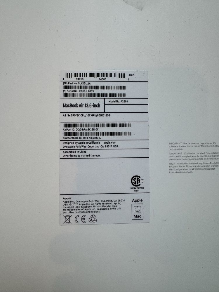 Macbook Air M2 512 2023