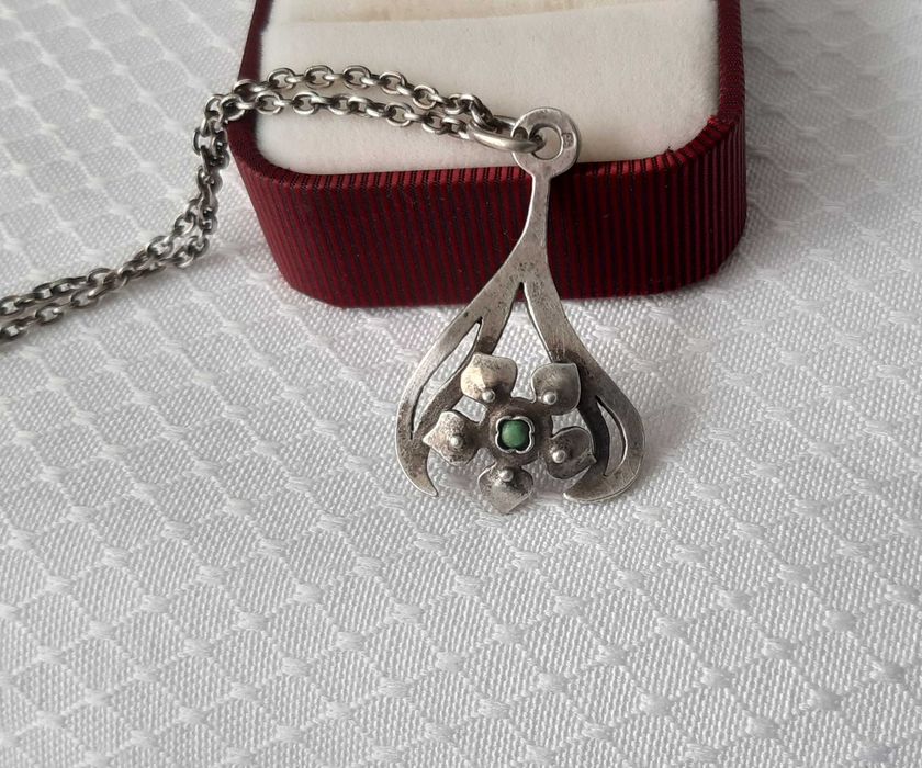 Srebrna zawieszka Warmet.  Z turkusem. PRL.