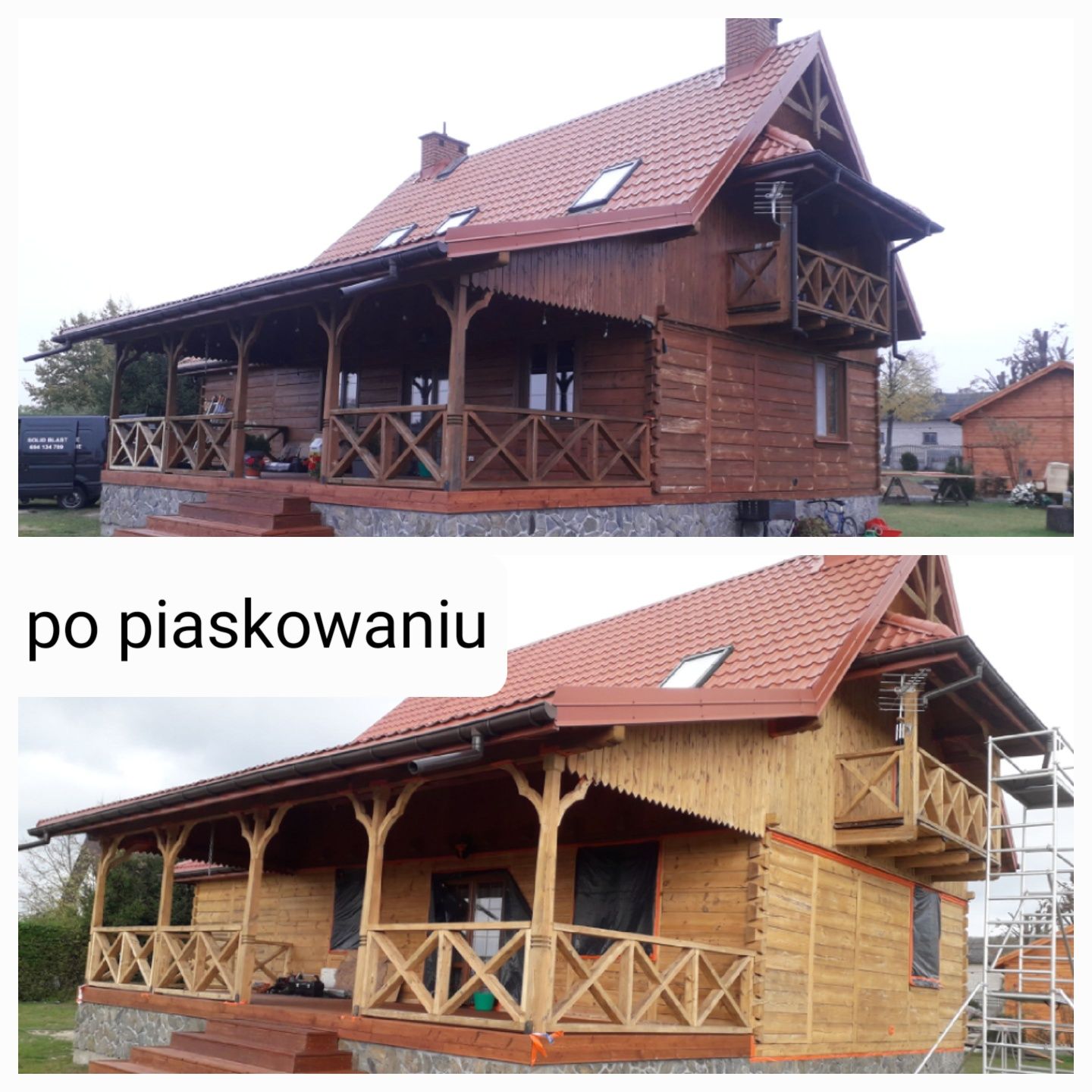 Piaskowanie, sodowanie domów drewnianych, drewna, cegły, betonu