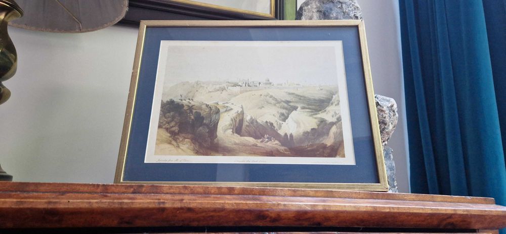 Stara litografia David Roberts Jerozolima z gory Oliwnej antyk cudo