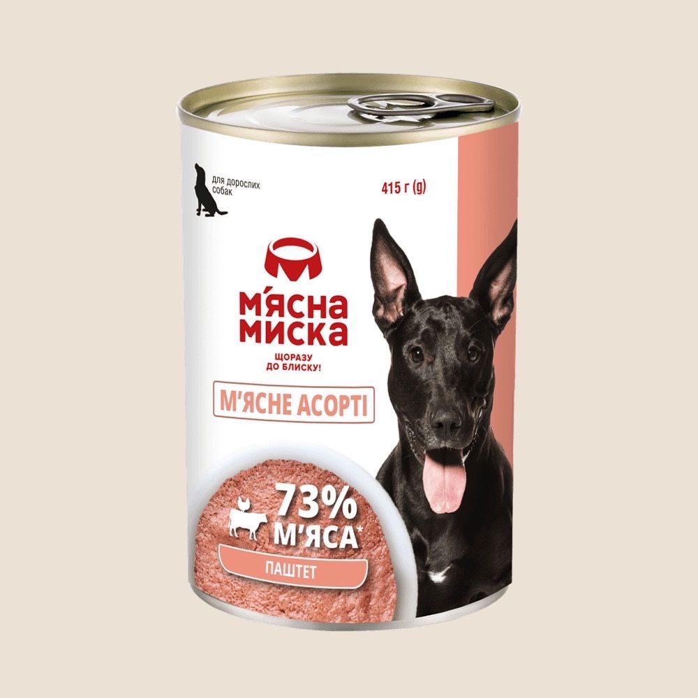 Вологий корм для собак м'ясні паштети та шматочки в соусі М'ясна Миска