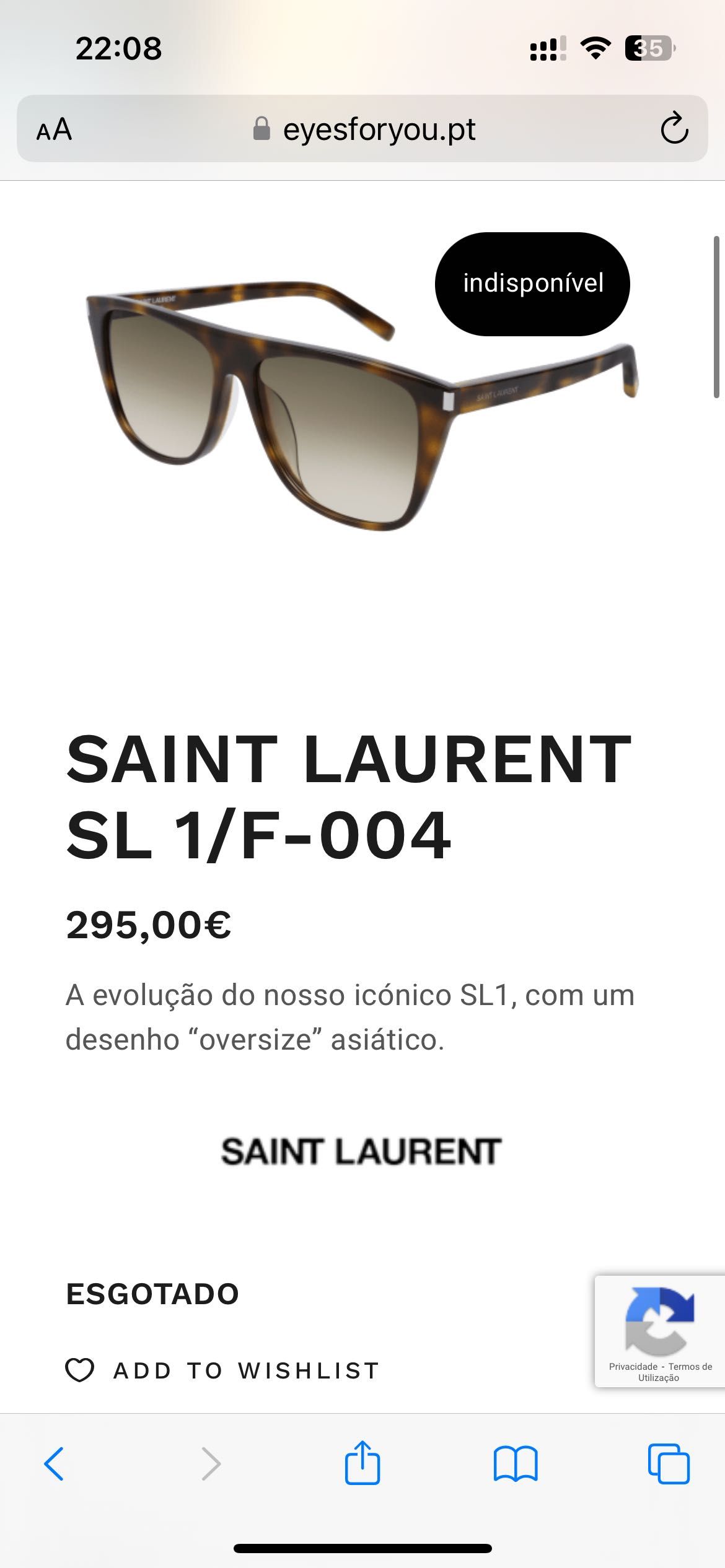 Óculos de sol novos unissexo Saint Laurent SL1-004