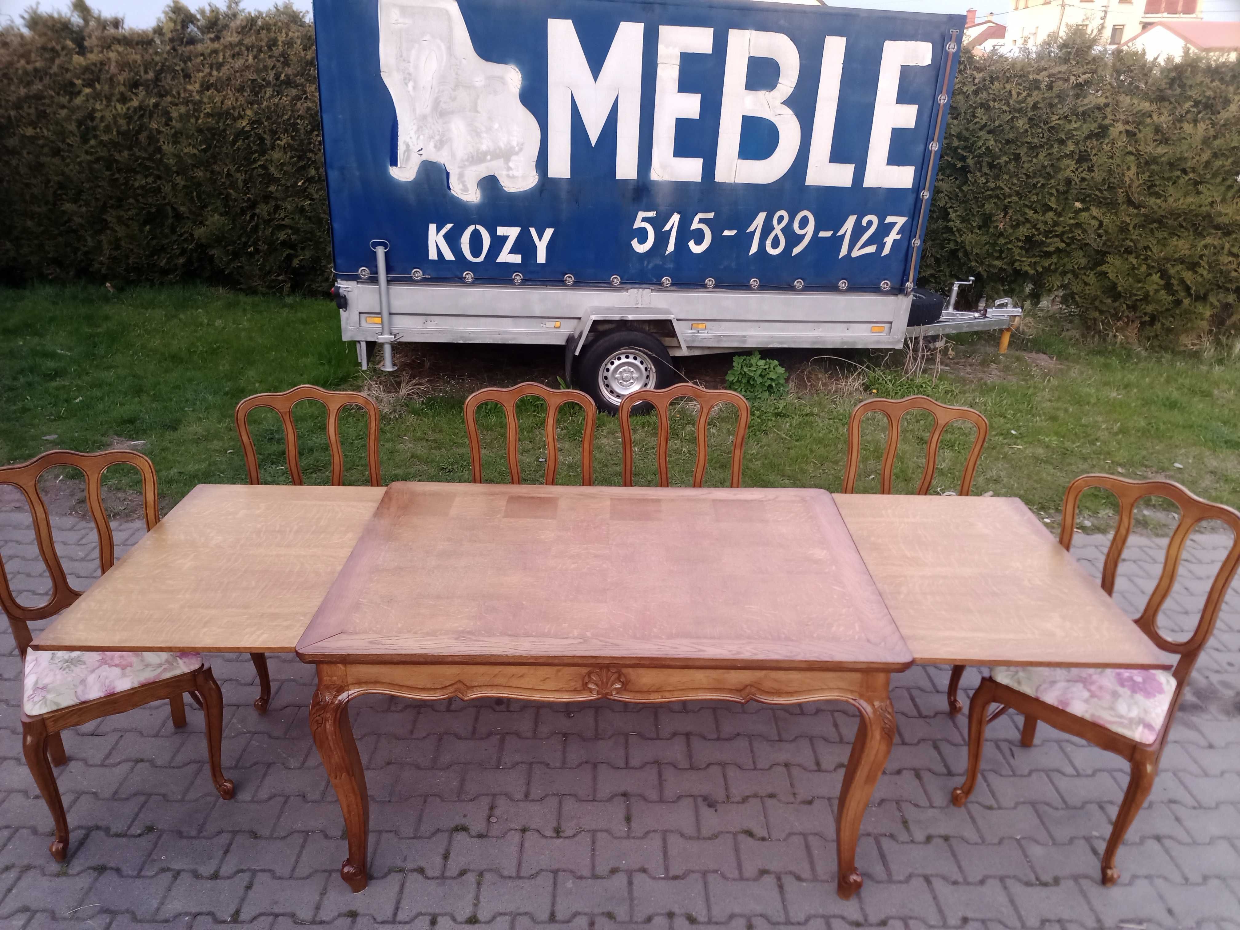 Komplet Stół  i 6 krzeseł - Ludwikowski - Dąb , Rozkładany