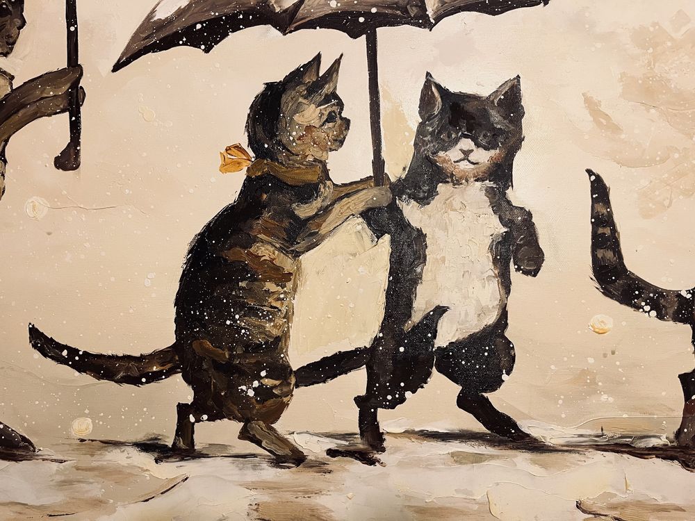 Obraz 100x70, farba olejna, motyw kotów
