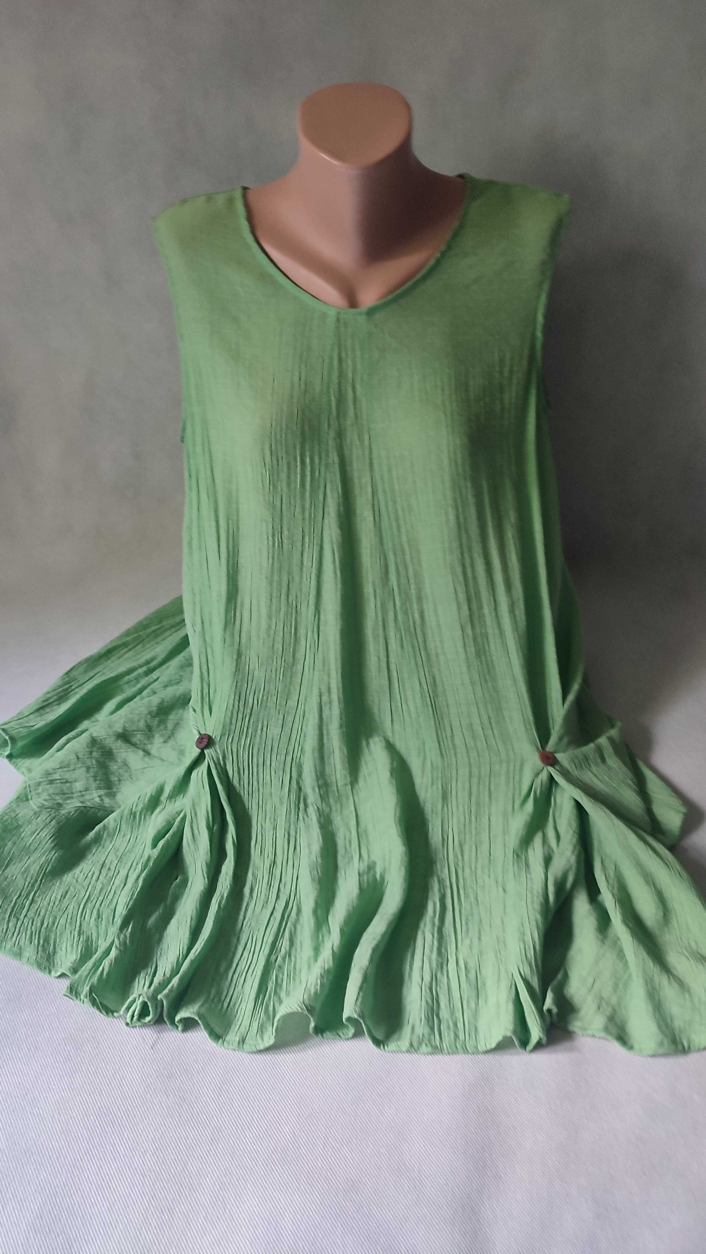 Wiskozowa bluzka damska plus size bez rękawów zielona XL