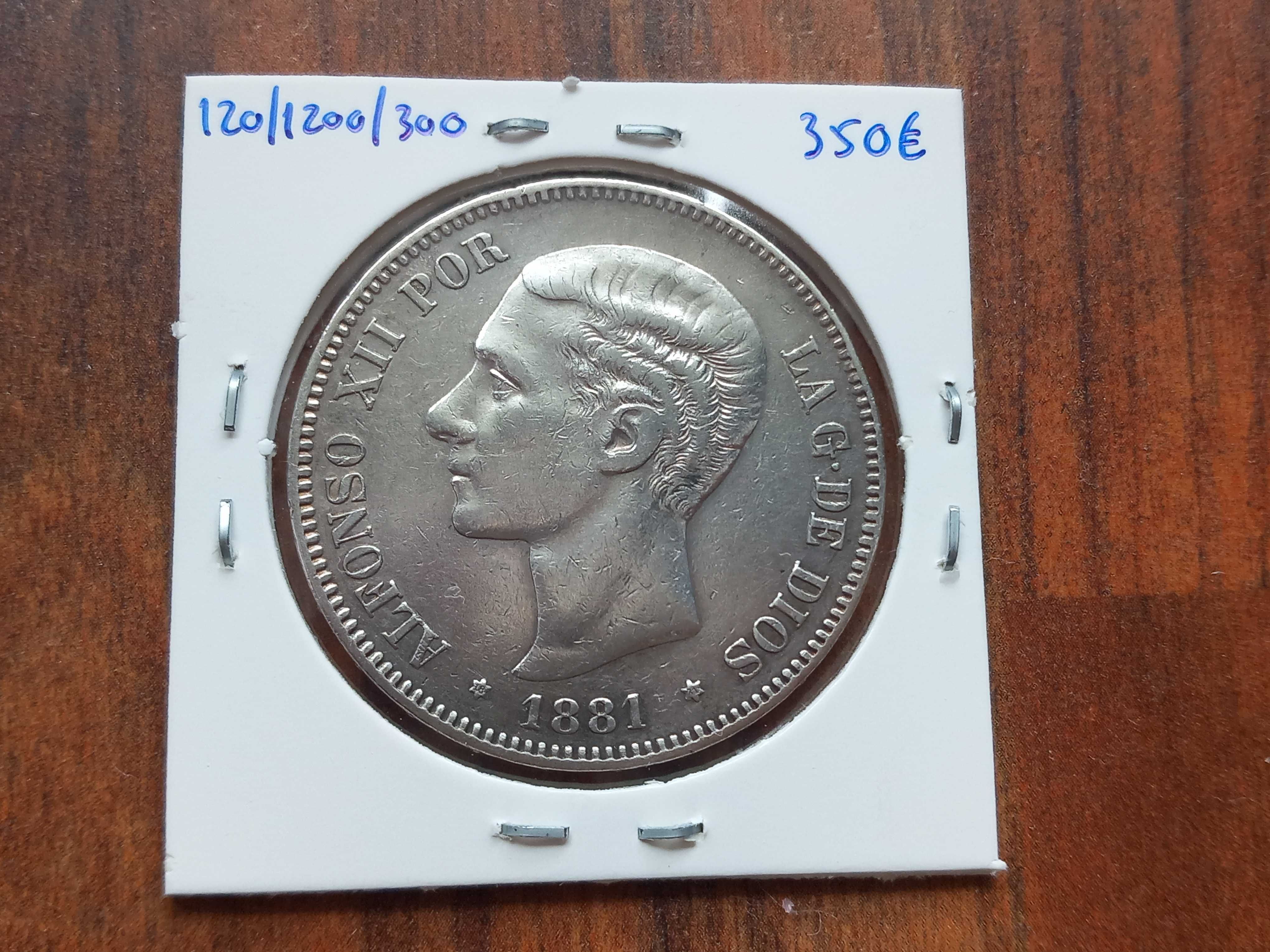 Moeda 5 Pesetas 1881 Espanha *18-81 (Rara)