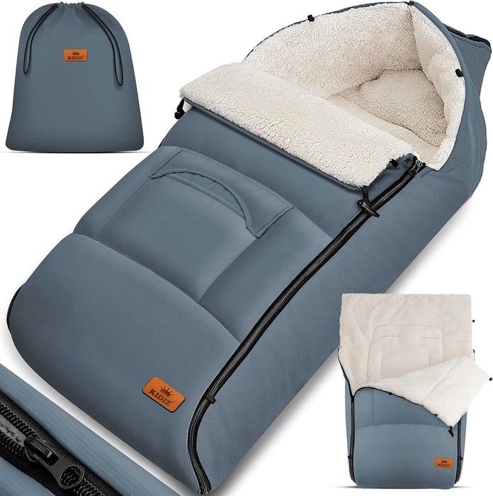 Śpiwór niemowlęcy na zimę z zamkiem błyskawicznym szary  do wózka