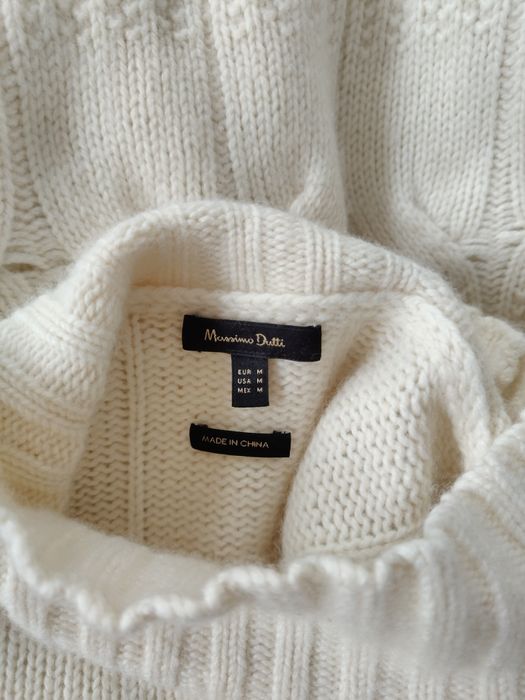 Sweter Massimo dutti 38 M kremowy ecru wełniany półgolf pleciony