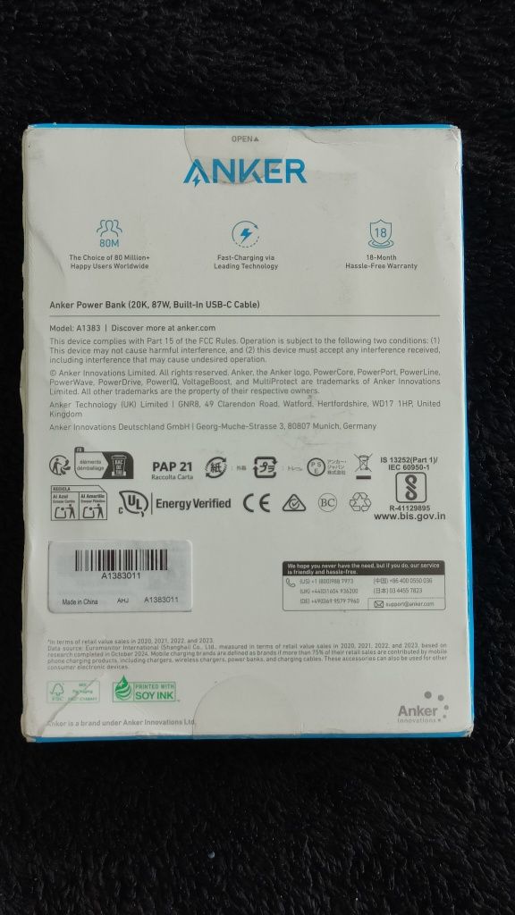 Powerbank Anker A1383 87W 20000 mAh Nowy