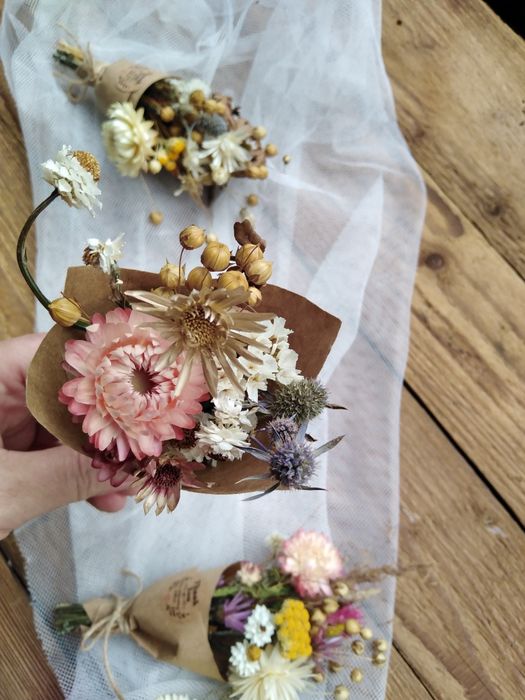 Upominek, podziękowanie dla gości, mini bukiecik boho, suszone kwiaty
