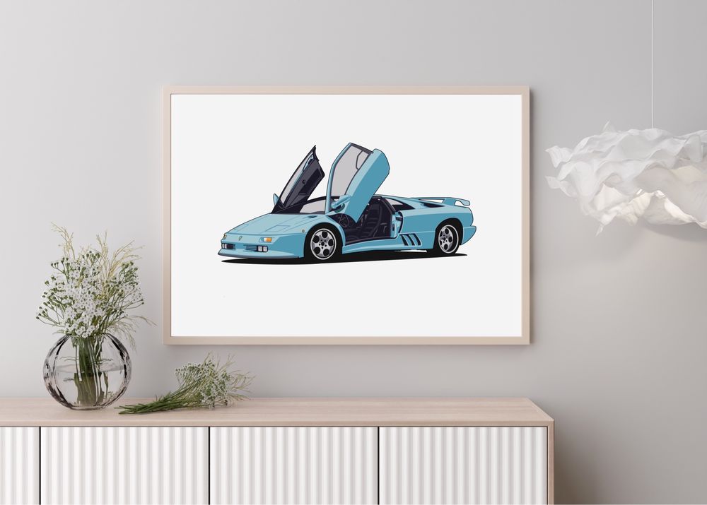 Plakat samochód Lamborghini Diablo, niebieski, 70x50 bez ramy