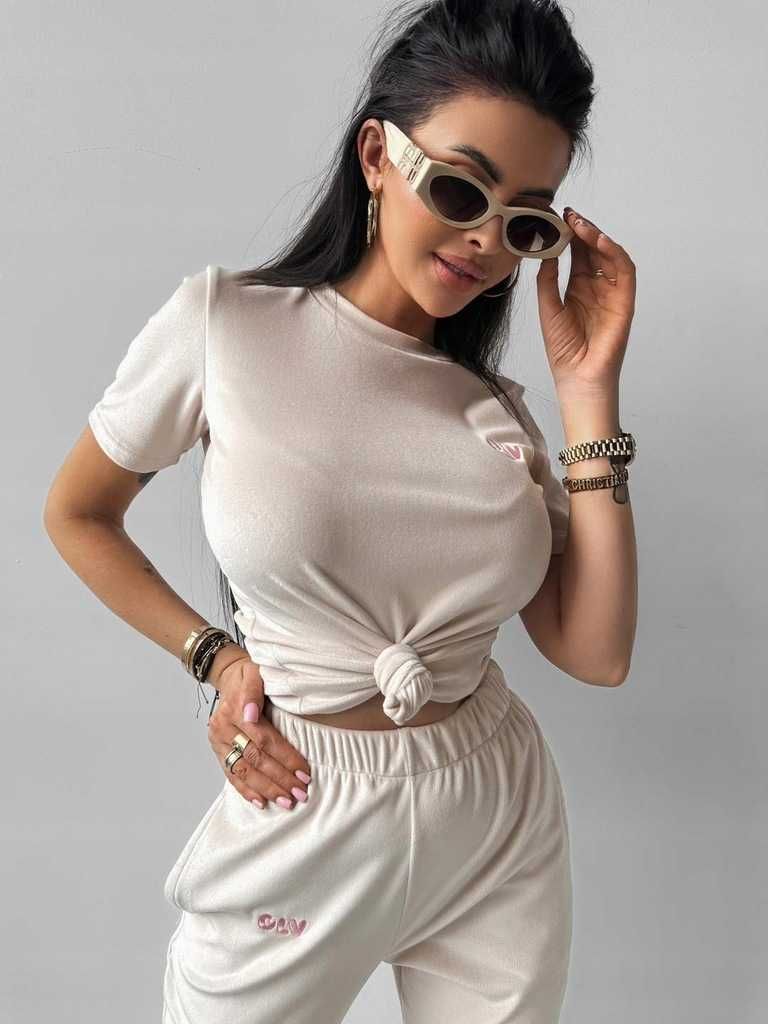 O la voga dres komplet welurowy get over beż M