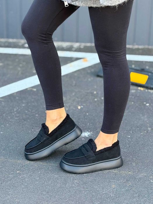 Жіночі зимові лофери замшеві (36-41) на хутрі | Черевики з хутром