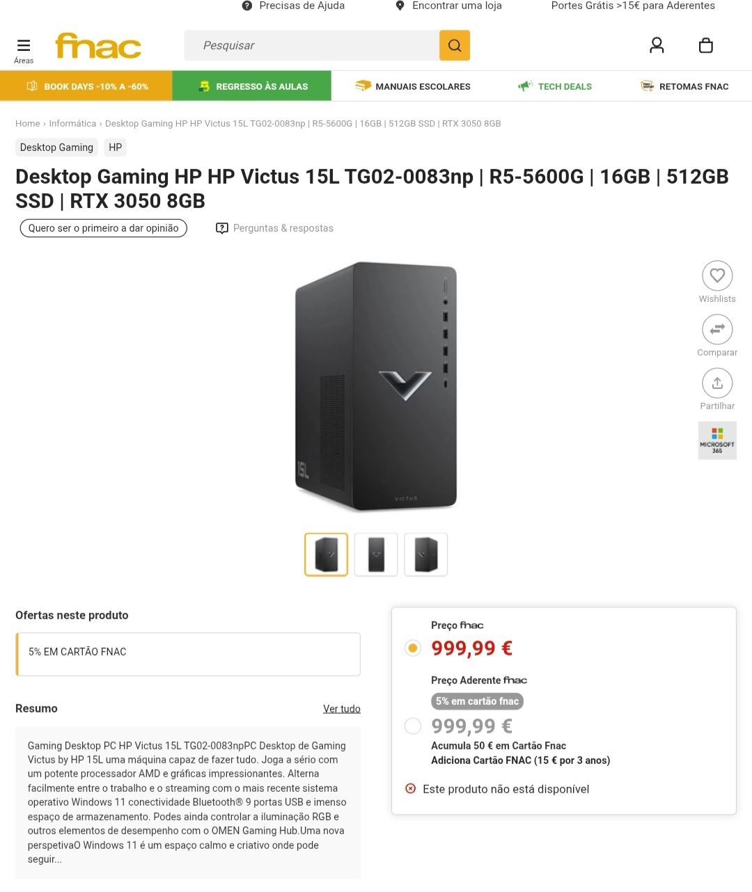 Computador gaming Hp victus 15L ryzen 5 Rtx 3050