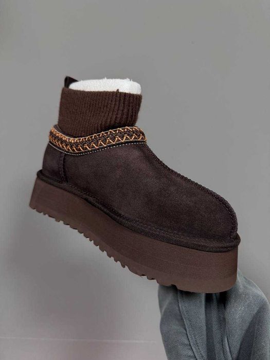 Жіночі зимові уггі UGG TAZZ PLATFROM SOCK CHOCOLATE premium 1484