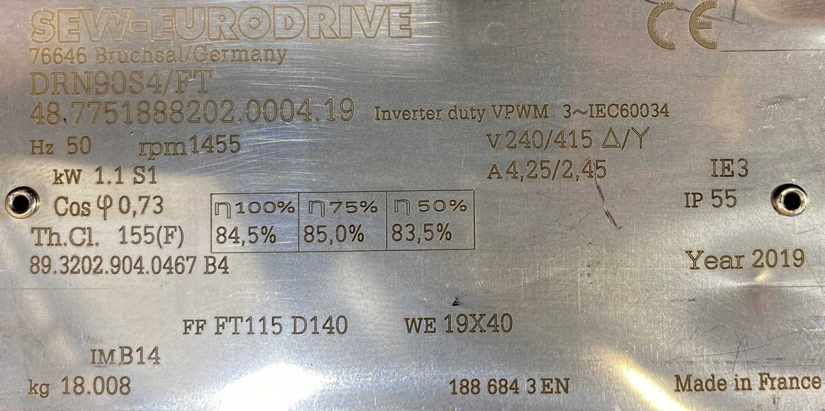 motoreduktor / przekładnia 1,1kW 73obr. 3fazowy