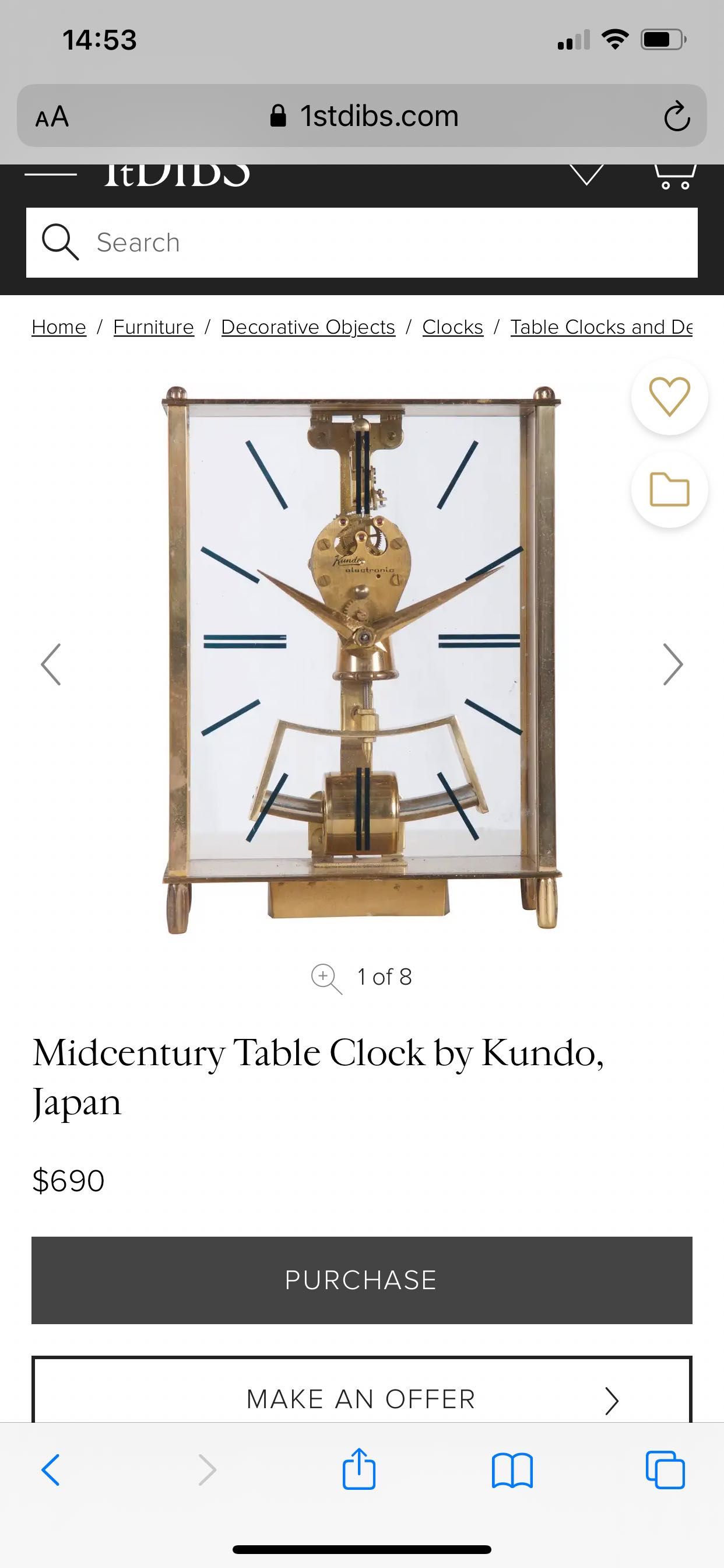 Антикварные настольные часы Kundo Japan 1960