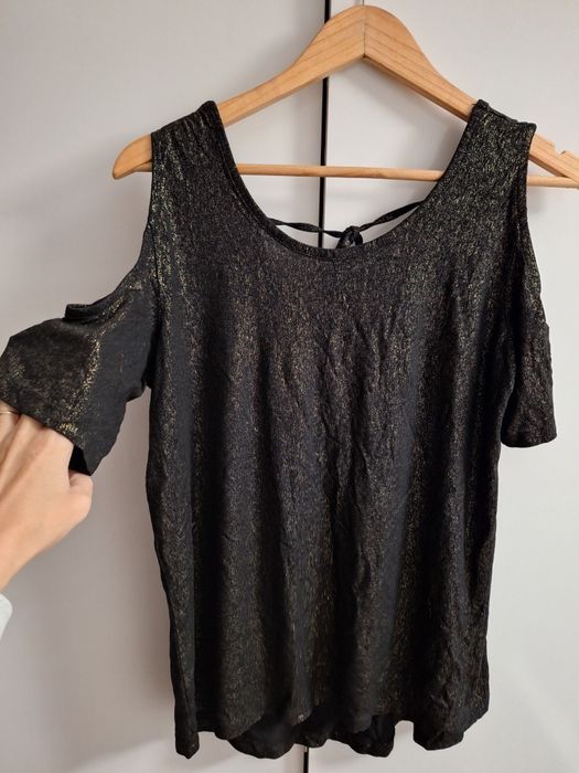 Bluzka elegancka impreza sylwester złota czarna krótki rękaw