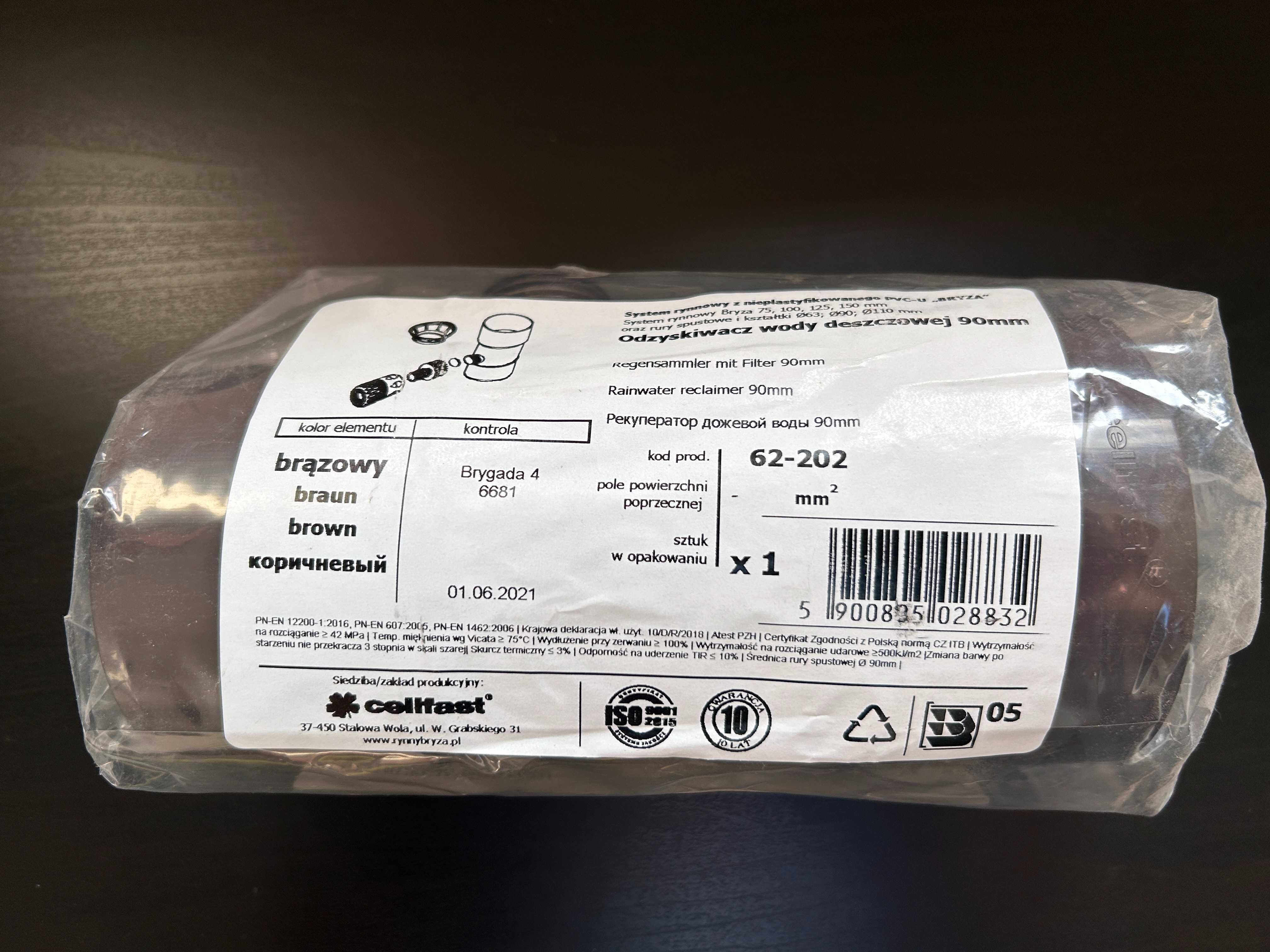Odzyskiwacz deszczówki wody deszczowej łapacz Cellfast Bryza 90mm brąz