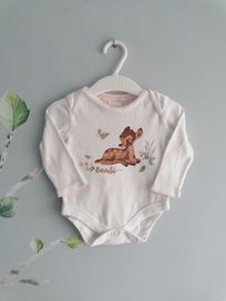 Białe body z długim rękawem Bambi Disney 62 ażurowe koronka jelonek