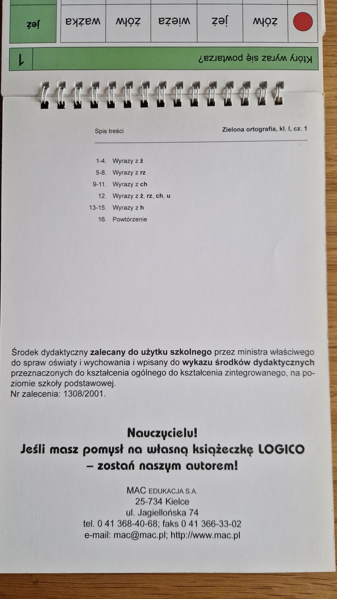 LOGICO PICCOLO Klasa I, Zielona ortografia, cz. 1