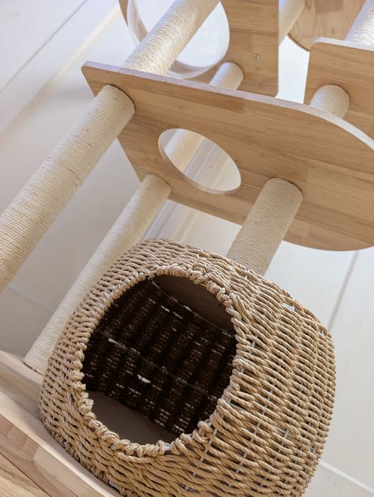 Drewniany Drapak dla Kota Miaura Natura Pleciony 88x40x150cm Kremowy