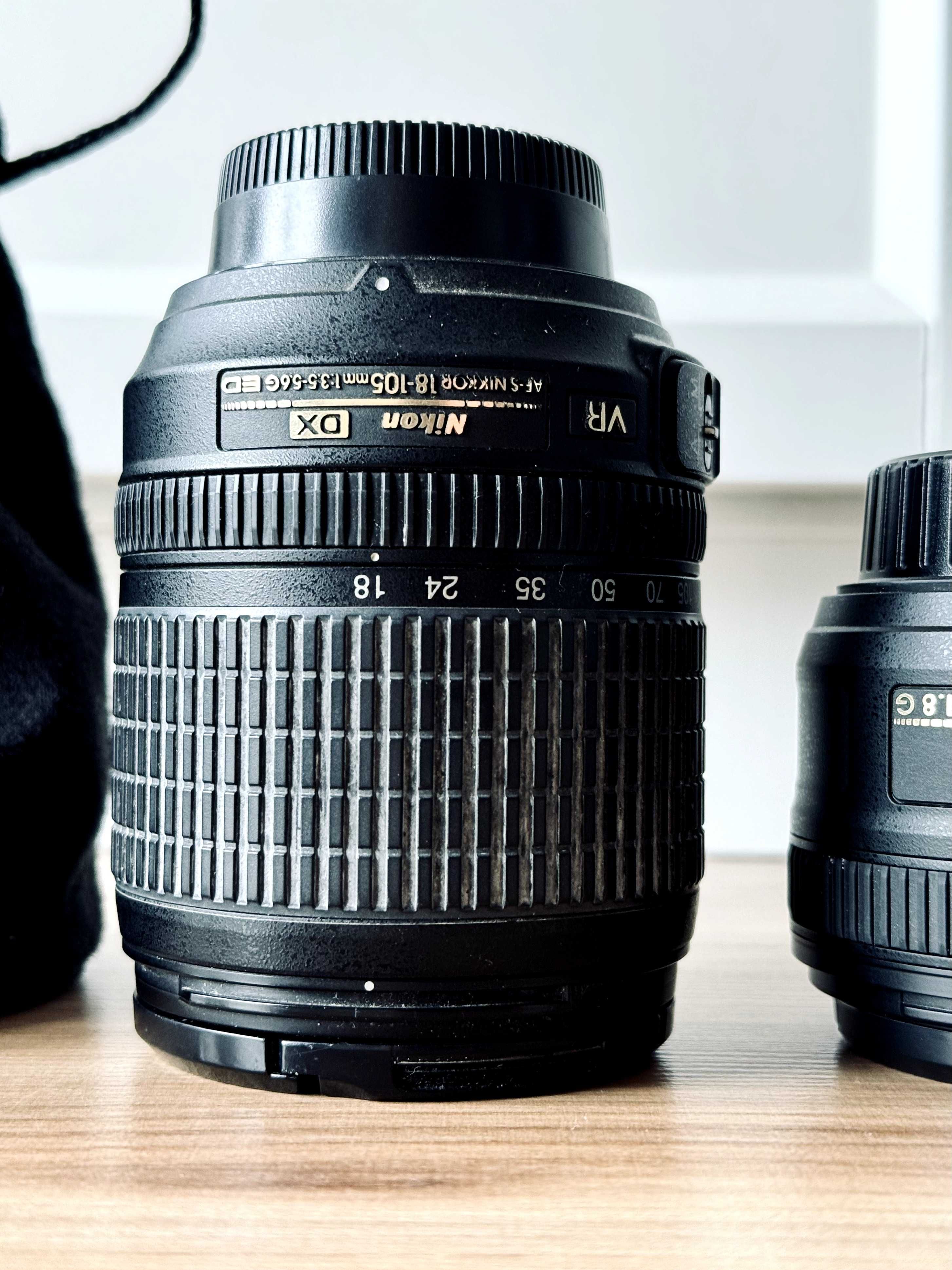 Nikon D90 + obiektywy: 18-105 VR + standardowy AF-S 50mm f/1,8G