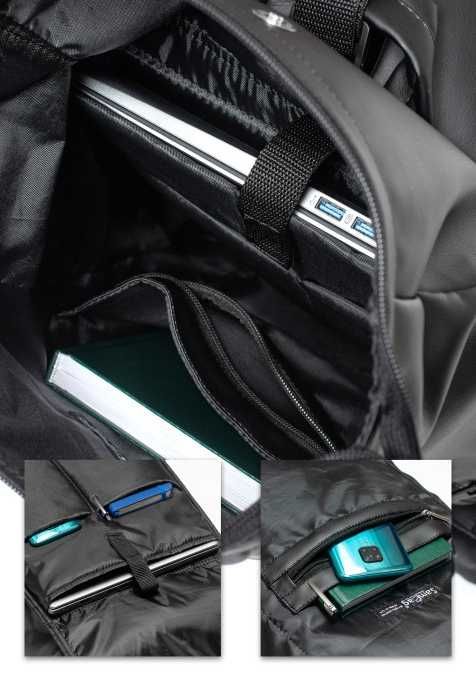 Черный мужской рюкзак деловой, спортивный, для ноутбука. Кожзам